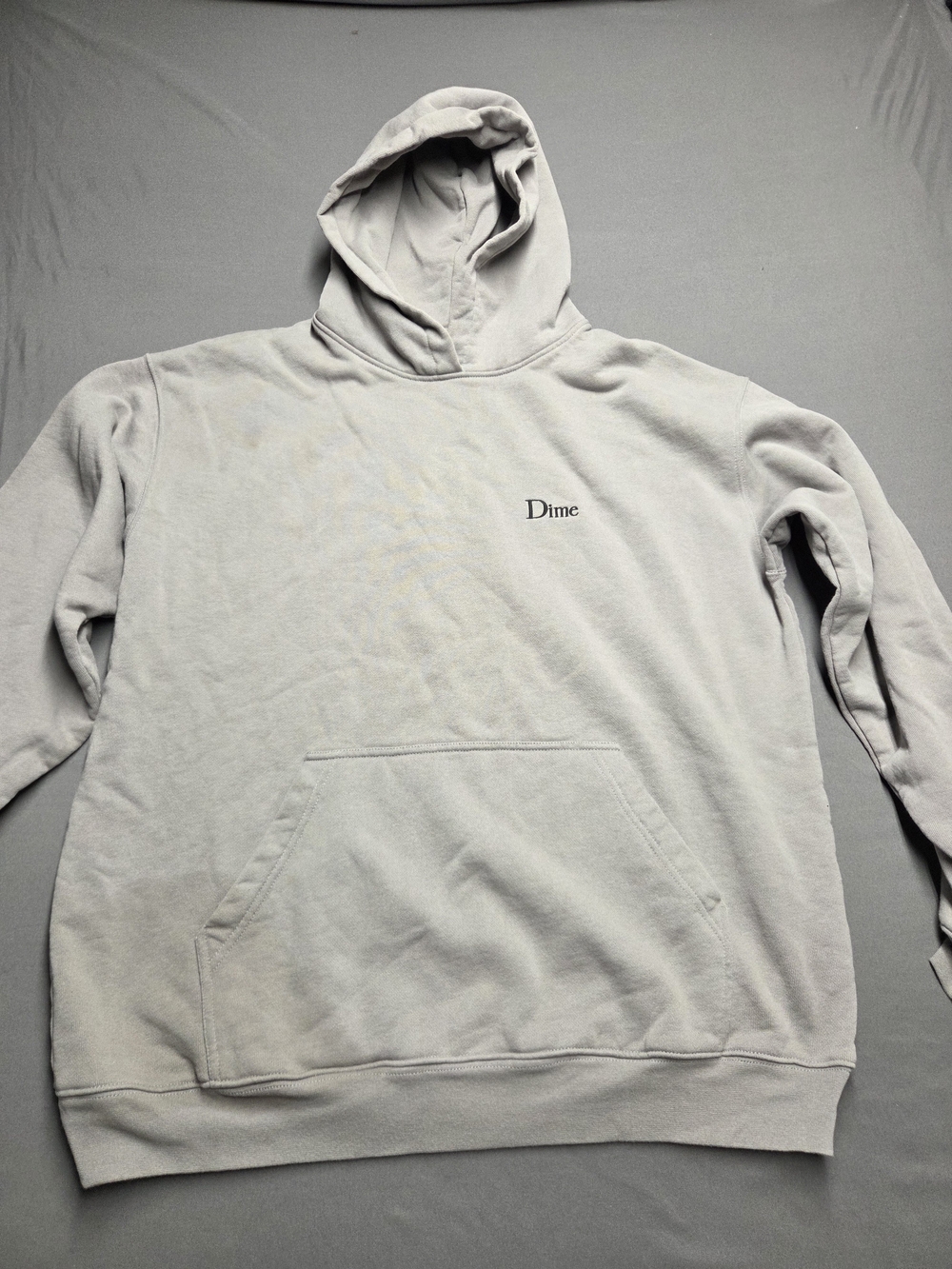 Dime MTL Classic Small Logo Heather Grey Pullover Hoodie Embroidered Men's XL